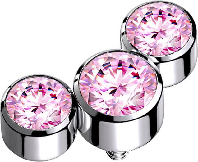 Produktbild Star Piercing Dermal Anchor silber drei Kristalle pink (ohne Messing, Titan G23)