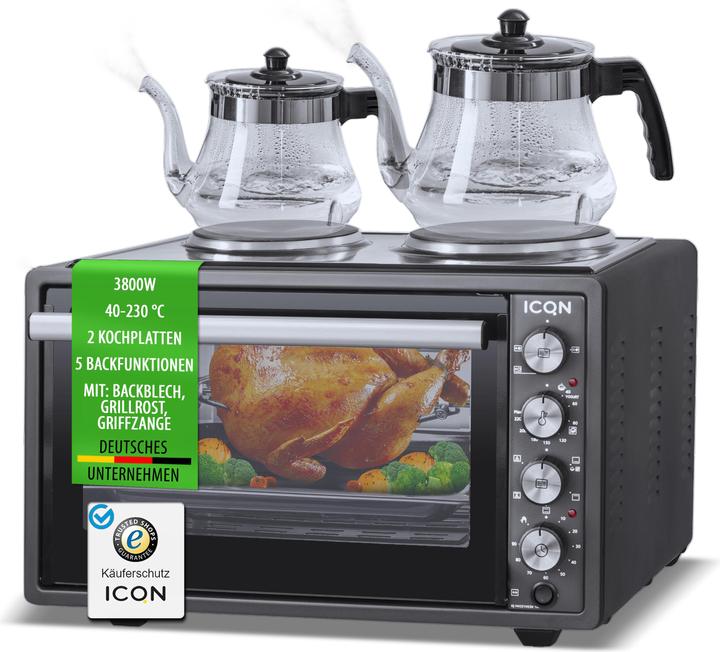 Produktbild Icqn 42 Liter Minibackofen mit Kochplatten