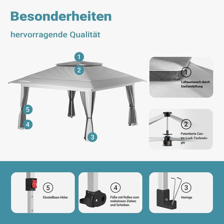 Actual product image Wiltec Folding gazebo mosquito net 4x4m light grey garden gazebo party tent pavilion (400 cm, 400 cm)