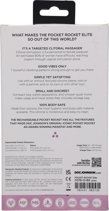 Actual product image Doc Johnson Pocket Rocket® Elite - Rechargeable with Removable Sleeve - Pink