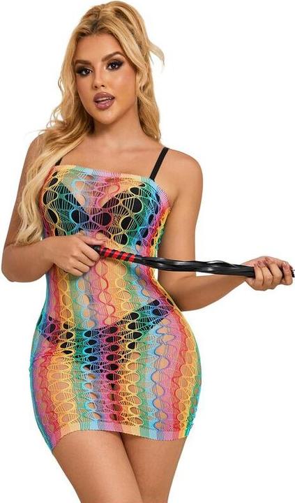 Actual product image Subblime 952365 Rainbow Mesh Bodystocking With Free Shoulders One Size (One size)