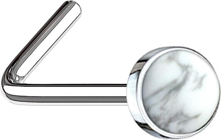 Produktbild Star Piercing Nasenstecker gewinkelt silber mit Howlite Stein (Mineralisch, Chirurgenstahl 316L, ohne Messing)