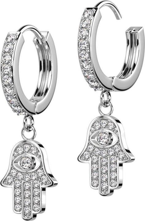Produktbild Star Piercing Ohrring zum Klappen silber Kristalle silber Anhänger Hamsa (Chirurgenstahl 316L, Messing)