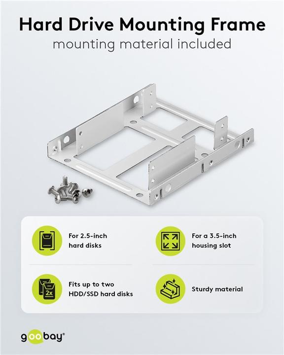 Produktbild Goobay Doppelter Festplatten-Einbaurahmen 2.5" auf 3.5", Silber