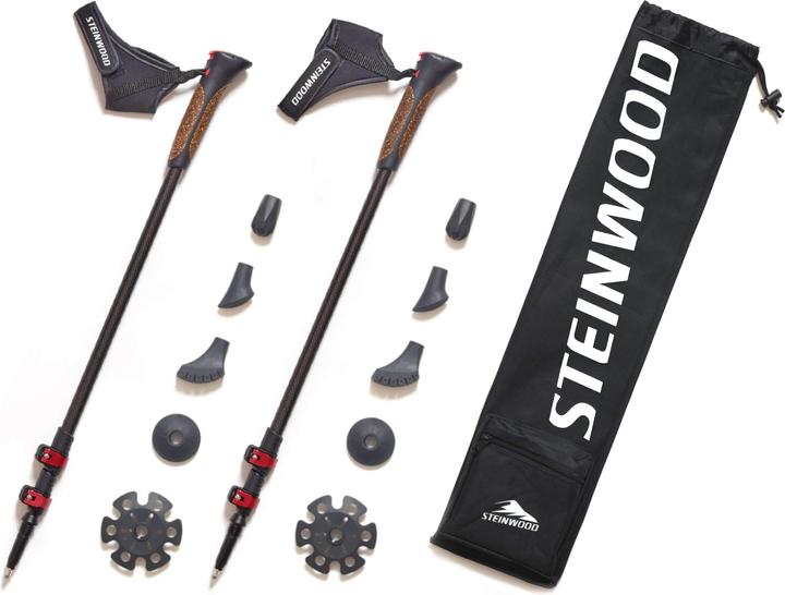 Image du produit Steinwood Carbon Nordic Walking Stöcke verstellbar mit Teleskop und Klemmverschluss mit extra Gummipuffer (135 cm)