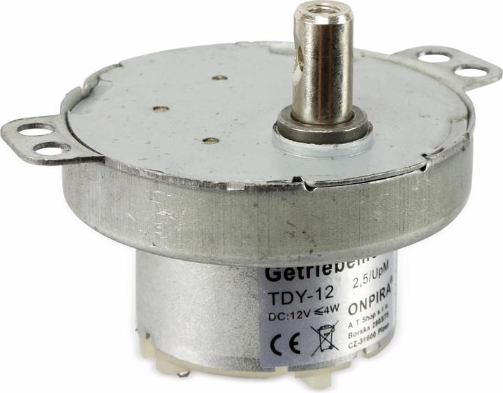 Actual product image Eneroid Gear motor TDY-12, 12V-, 2,5U/min, Ø 50mm, shaft 7x12mm