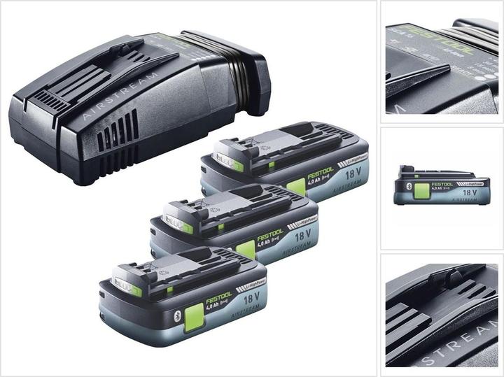 Actual product image Festool Energy Set: 3x Batteries BP 18 Li 4.0 Ah HPC-ASI 4.0Ah 18V + Charger SCA 16 10.8V-18V (3x