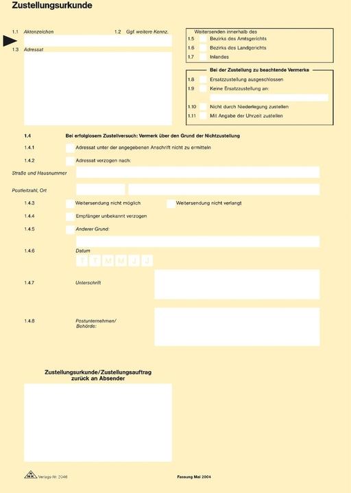 Nährwerte und Zutaten Rnk Verlag Vordruck "Zustellungsurkunde", DIN A4 (200 x)