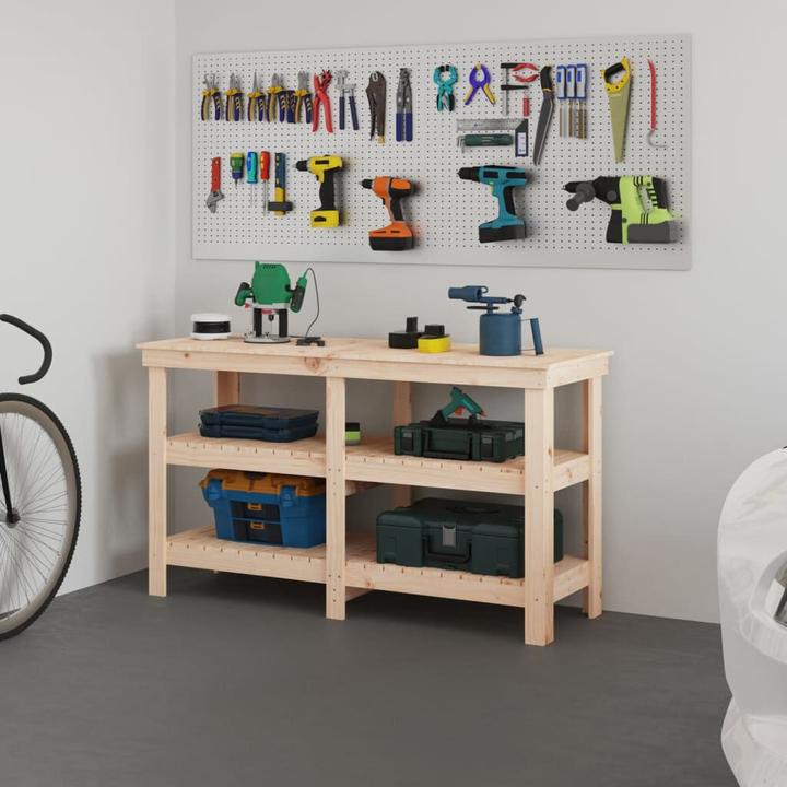 Immagine prodotto VidaXL Werkbank Arbeitstisch Werkstatttisch Werktisch Tisch Massivholz Kiefer (142.50 cm, 50 cm)