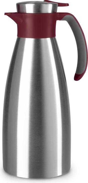 Emsa Vacuum jug SOFT GRIP, 1.5 litre, stainless steel / wine red One-handed operation with quick-tip (1.50 l)