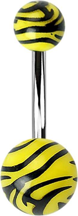 Produktbild Star Piercing Banane mit zwei Kugeln im Tigermuster gelb (Chirurgenstahl 316L, Acryl, ohne Messing)