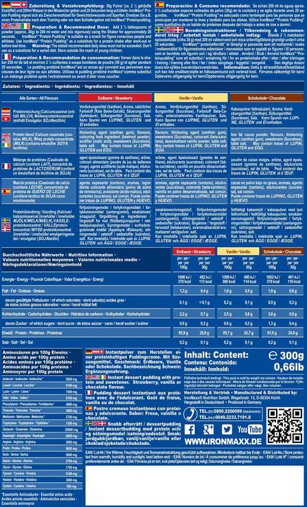 Nutritional values and ingredients IronMaxx Protein pudding (Chocolate, 1 pcs., 300 g)