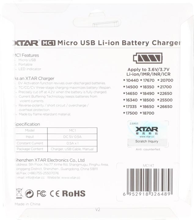 Produktbild Xtar USB-Ladegerät mit bis zu 0,5Ah Ladestrom (1 Stk., Ladegerät ohne Akku)