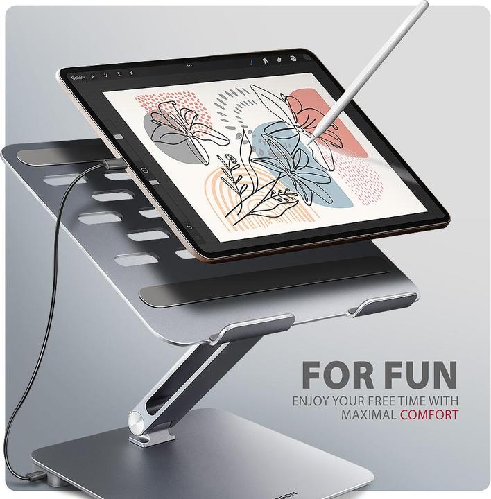 Actual product image Axagon HMC-STND stand for laptops and tablets, USB-C hub - silver (USB-C, 7 Ports)