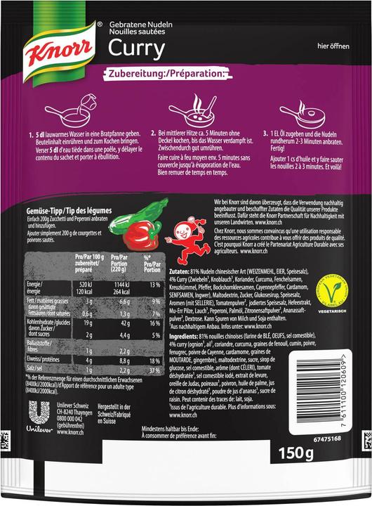 Produktbild Knorr Asia Gebratene Nudeln Curry Beutel, Asiatische Noodles knusprig und fein (160 g)