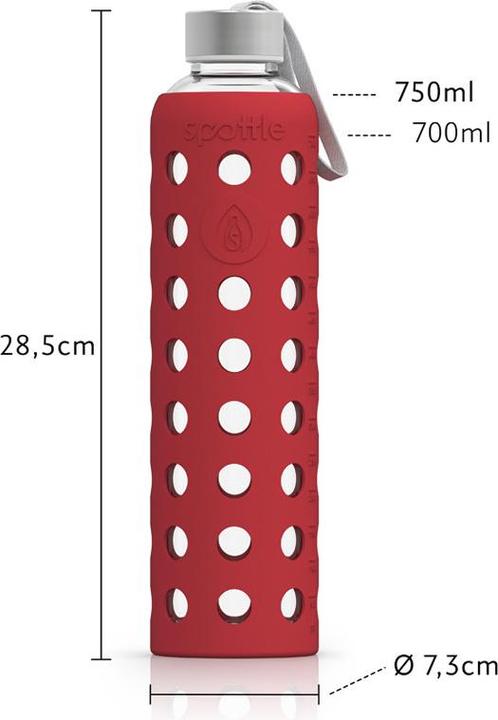 Produktbild Spottle Glasflasche mit Silikonhülle von rot 750ml (0.75 l)