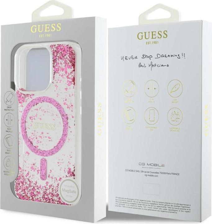 Actual product image Guess HC Resin Bottom Glitter MagSafe Case for iPhone 16 Pro Max - Pink (Apple iPhone 16 Pro Max)