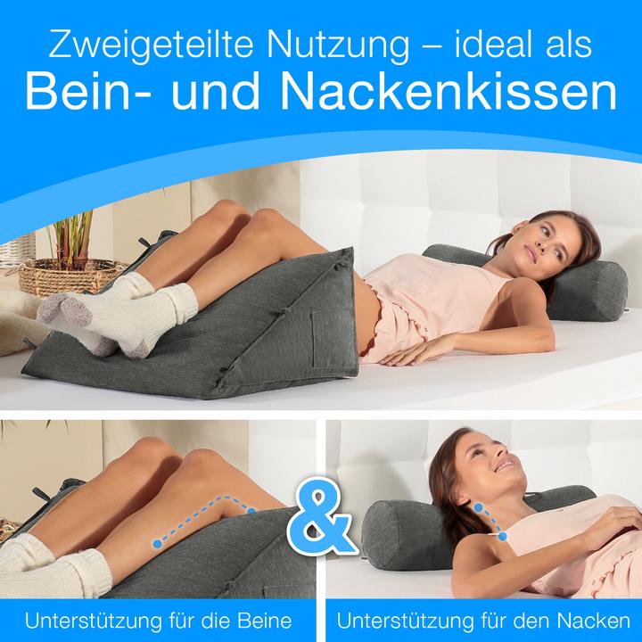 Image du produit Aktivshop Rückenkissen Bett/Sofa mit Abnehmbarer Nackenrolle und Seitentasche, Rückenstützkissen mit (55 x 50 x 30 cm)