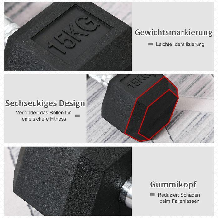 Immagine prodotto Swisshandel24 Manubrio esagonale in ghisa manubrio in gomma maniglia manubrio zigrinato pesi metallo gomma nero 1 (1 x 15 kg)