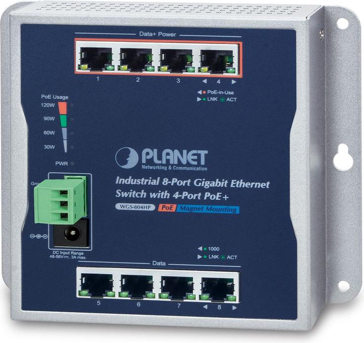 Planet Interruttore a parete IP30 8 porte Gigabit 4 porte 802.3AT POE+ da -10 a 60 C 48-56V (8 Porti)