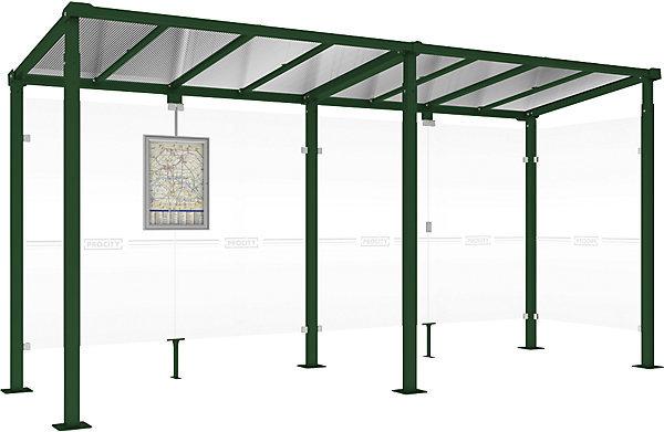 Actual product image SPL MILANO waiting shelter, with 1 side panel, width 5040 mm, moss green.