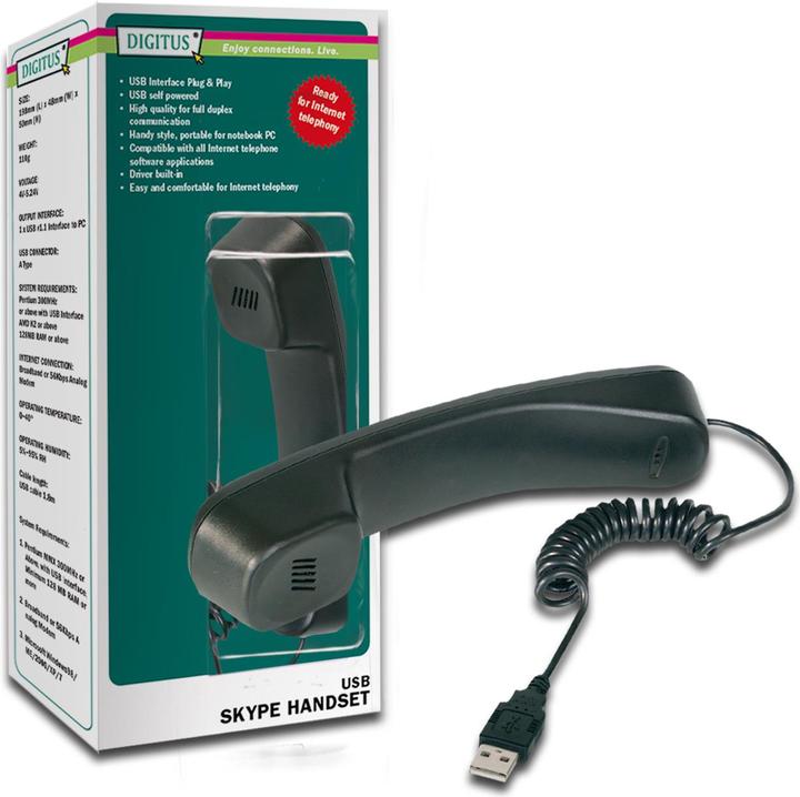 Actual product image Digitus Telephone Hoerer USB for Skype MSN ICQ X-lite Dialpad MediaRing Net2phone etc. black