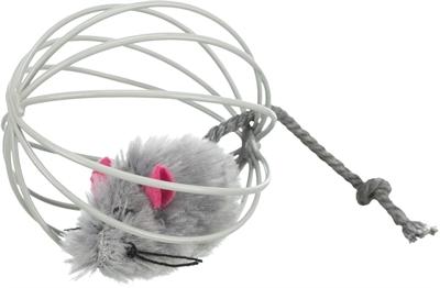 Image du produit Trixie Souris en peluche dans une boule en treillis D=6cm (Jouet en peluche chat)
