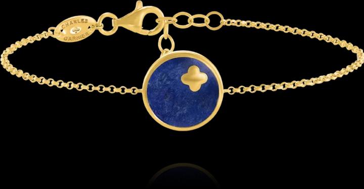 Produktbild Charles Garnier LEGENDE-Armband mit rundem Anhänger und Kleeblatt aus Lapislazuli und goldenem Silber (17.50 cm, Silber)