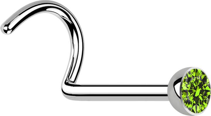 Produktbild Star Piercing Nasenstecker gebogen silber mit Kristall hellgrün (Chirurgenstahl 316L, ohne Messing)