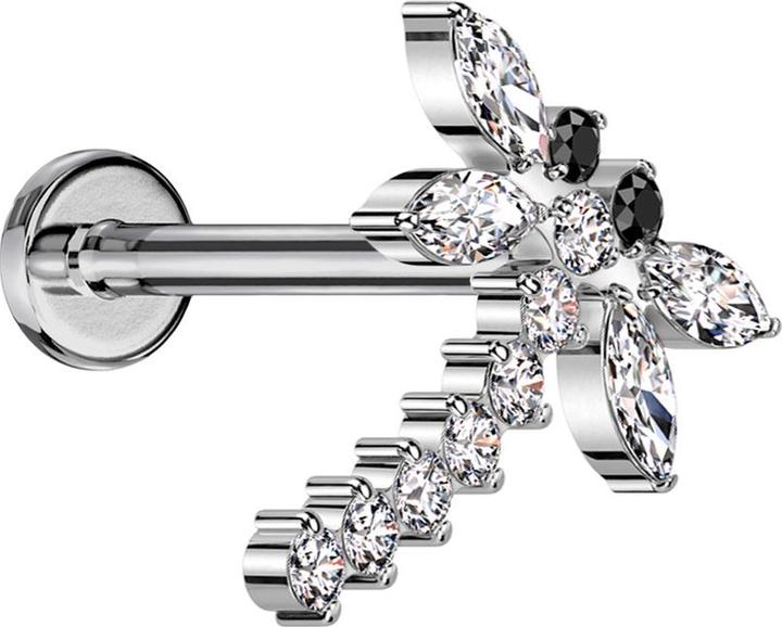 Actual product image Star Piercing Micro Threadless Labret silver Dragonfly silver Crystals silver (Titanium G23, without brass)