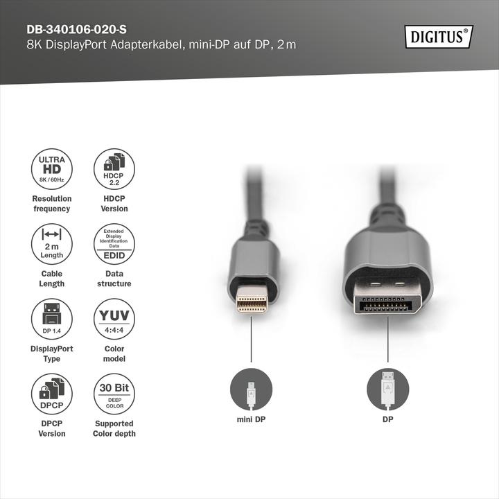 Immagine prodotto Digitus Mini DisplayPort - DisplayPort (2 m, DisplayPort)