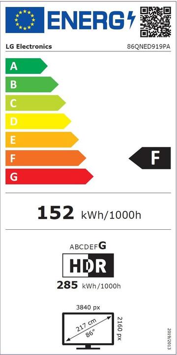 Etichetta energetica LG 86QNED919PA (86", Mini-LED, 4K, 2021)