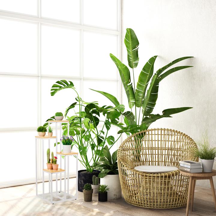 Actual product image Relaxdays Plant stand with 4 shelves 80 x 40 cm, Nature/White