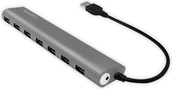 Image du produit LogiLink UA0308 - Hub USB 3.0, 7 ports avec lecteur de carte, boîtier en aluminium, pilkas (USB-A, 7 Ports)
