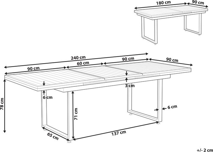 Image du produit Beliani Table de jardin aluminium noir 180 / 240 x 90 cm extensible VALCANETTO (90 cm)