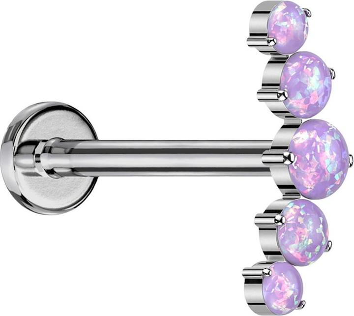 Actual product image Star Piercing Micro labret internal thread silver curved silver five opals violet (Titanium G23, without brass)