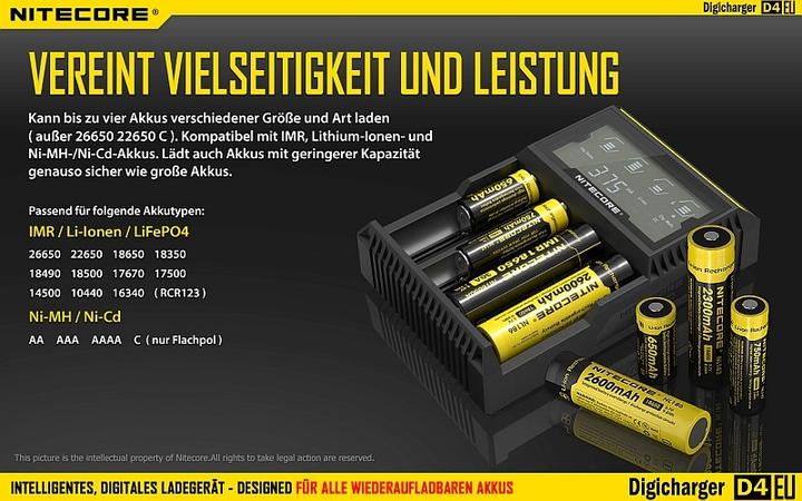 Image du produit Nitecore Digicharger D4EU - Version UE (1 pcs, RCR123A, AA, AAA, C, Chargeurs sans batterie)