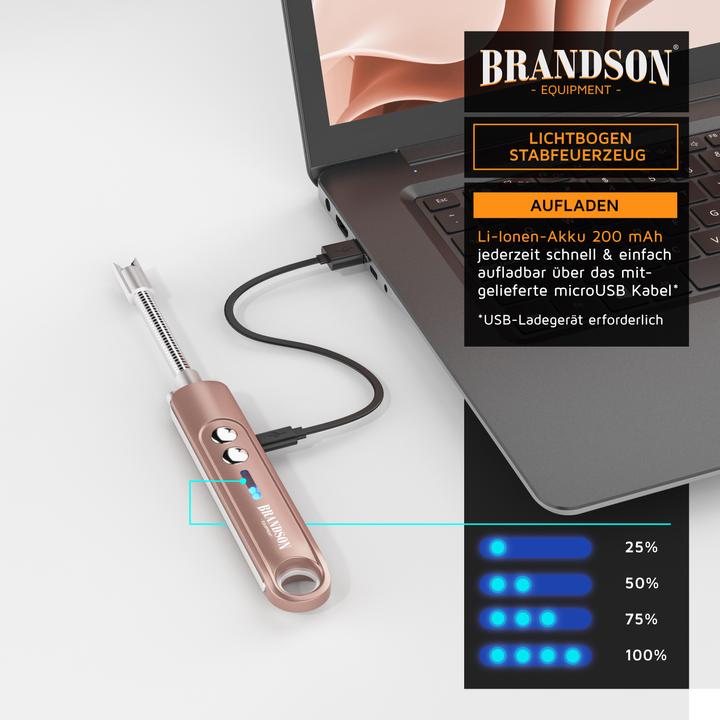 Immagine prodotto Brandson Accendino elettrico a bastoncino, accendino ad arco, accendino a candela, ricaricabile via USB, per