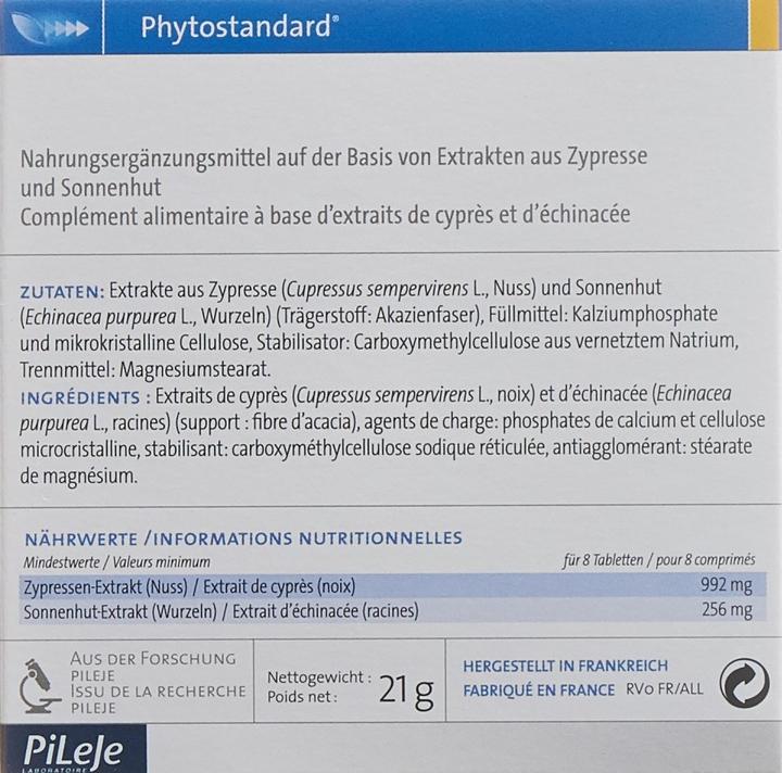 Nährwerte und Zutaten Phytostandarts Pileje  Zypresse und Sonnenhut (30 Stück, Tabletten, 35 g)
