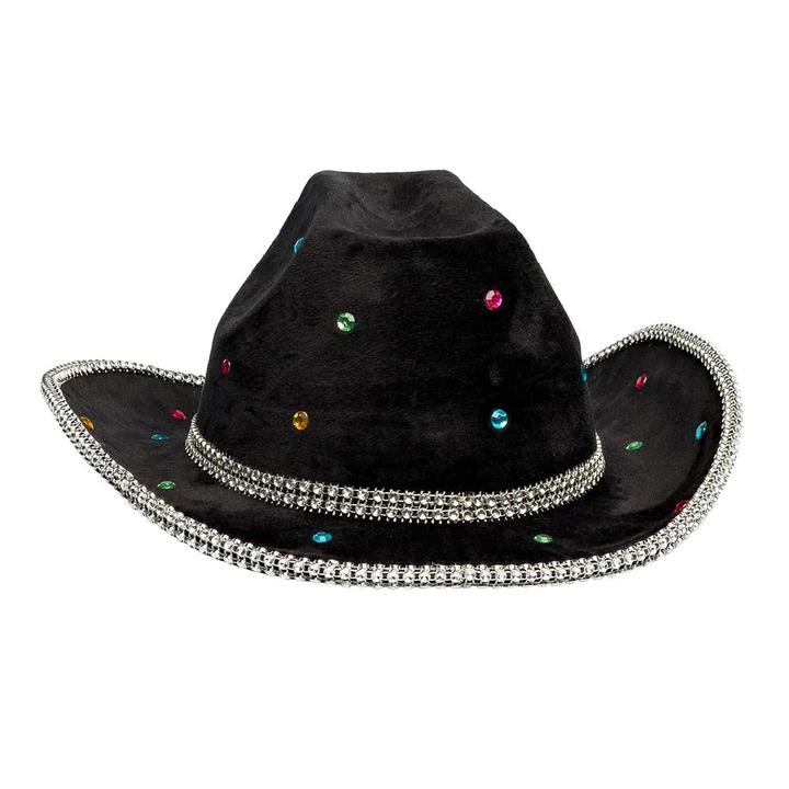 Image du produit Boland Cowboyhut Schwarz in Samtoptik mit Strasssteinen