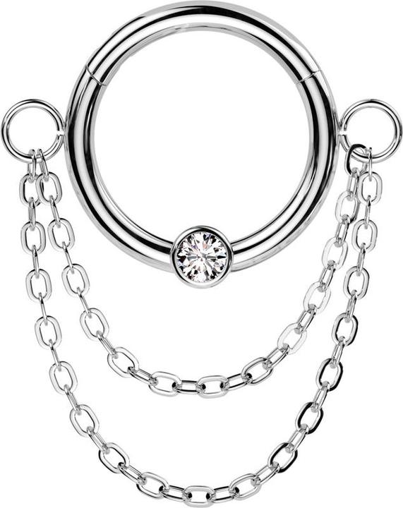 Image du produit Star Piercing Micro anneau segment pliable argent cristal argent pendentif deux chaînes (Acier chirurgical 316L)