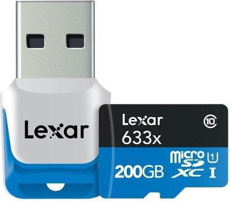 Actual product image Lexar microSDXC 633x with USB 3.0 Reader (200 GB, microSDXC, U1, UHS-I)