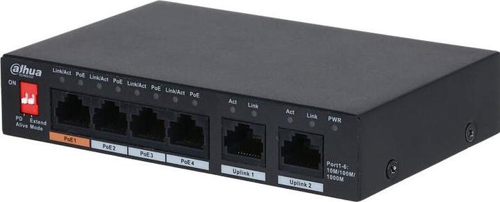 Actual product image Dahua PoE switch PFS3006-4GT-60-V2 unmanaged (6 Ports)