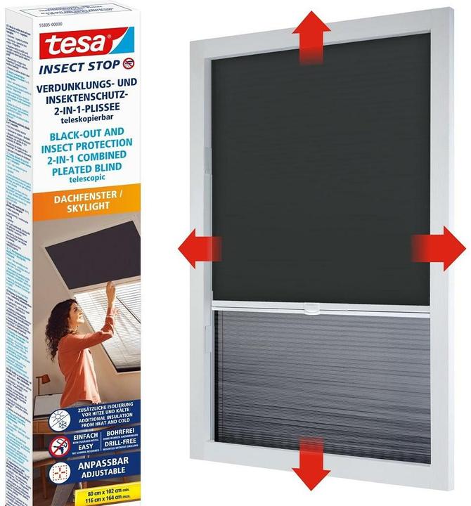 Immagine prodotto tesa Insektenschutz 2-in-1-Plissee - Rollo und Fliegengitter für Dachfenster ohne Bohren