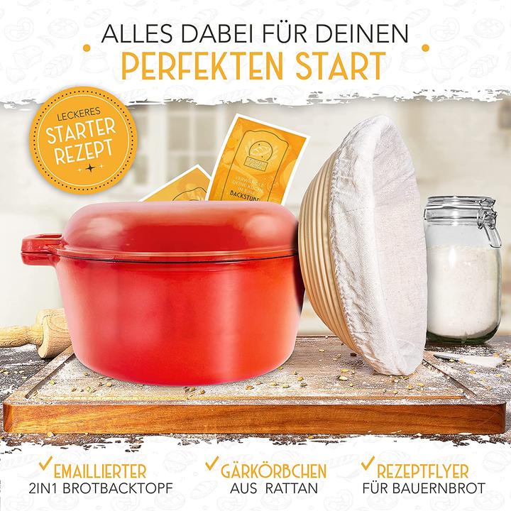 Produktbild Krustenzauber Gusseisen Topf Brot Backen 2in1 Emaille Rot