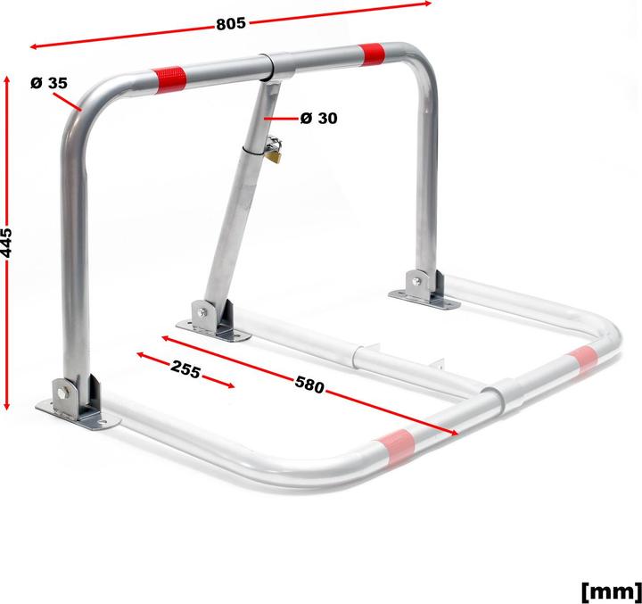 Actual product image Wiltec Foldable Parking Barrier with Padlock and Reflector Stripes