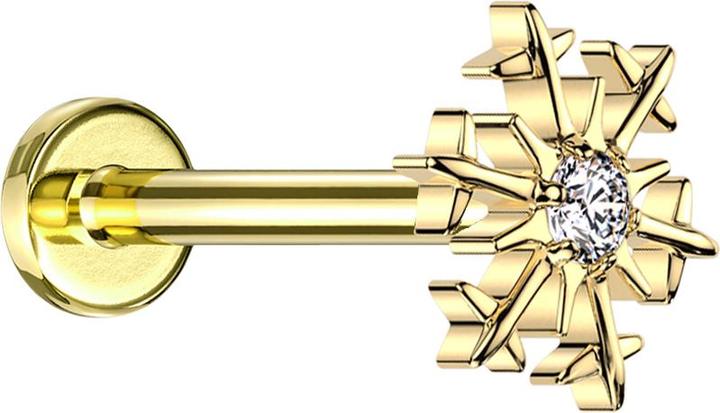 Image du produit Star Piercing Micro Labret femelle doré flocon de neige doré quatre cristaux argentés (sans laiton, Titane G23)