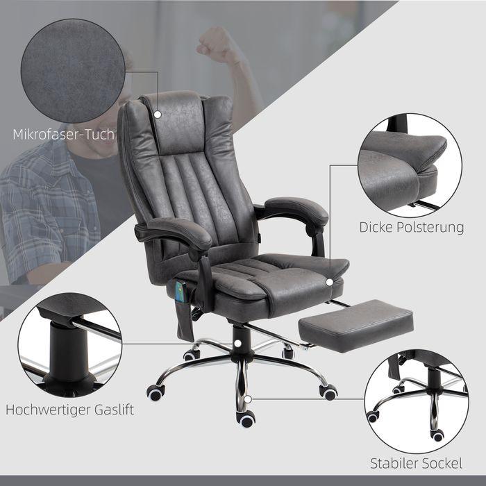 Produktbild Swisshandel24 Bürostuhl mit Massage- und Wärmefunktion, ergonomisch, 6 Massagepunkte, Fussstütze, Polyester, Grau