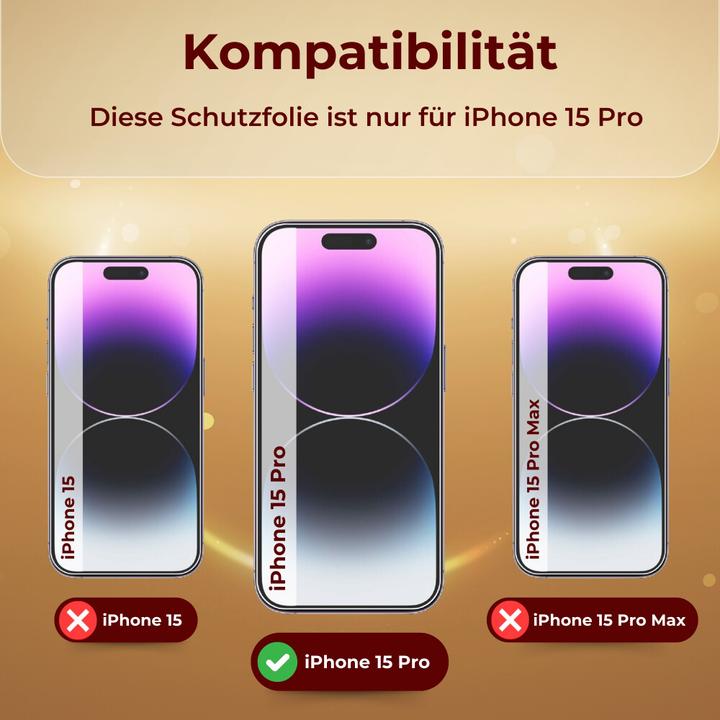 Actual product image Protectorking 3x real tempered 9H armoured glass 3D CLEAR (1 Piece, Apple iPhone 15 Pro)