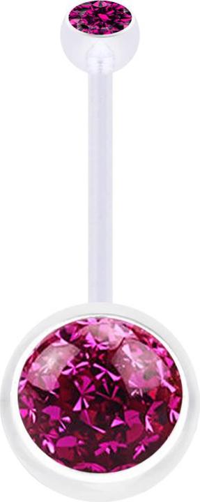 Star Piercing Banane transparent mit Kugel Kristall fuchsia und Kugel Kristall fuchsia Epoxy Schutzschicht (ohne Messing, Bioflex)